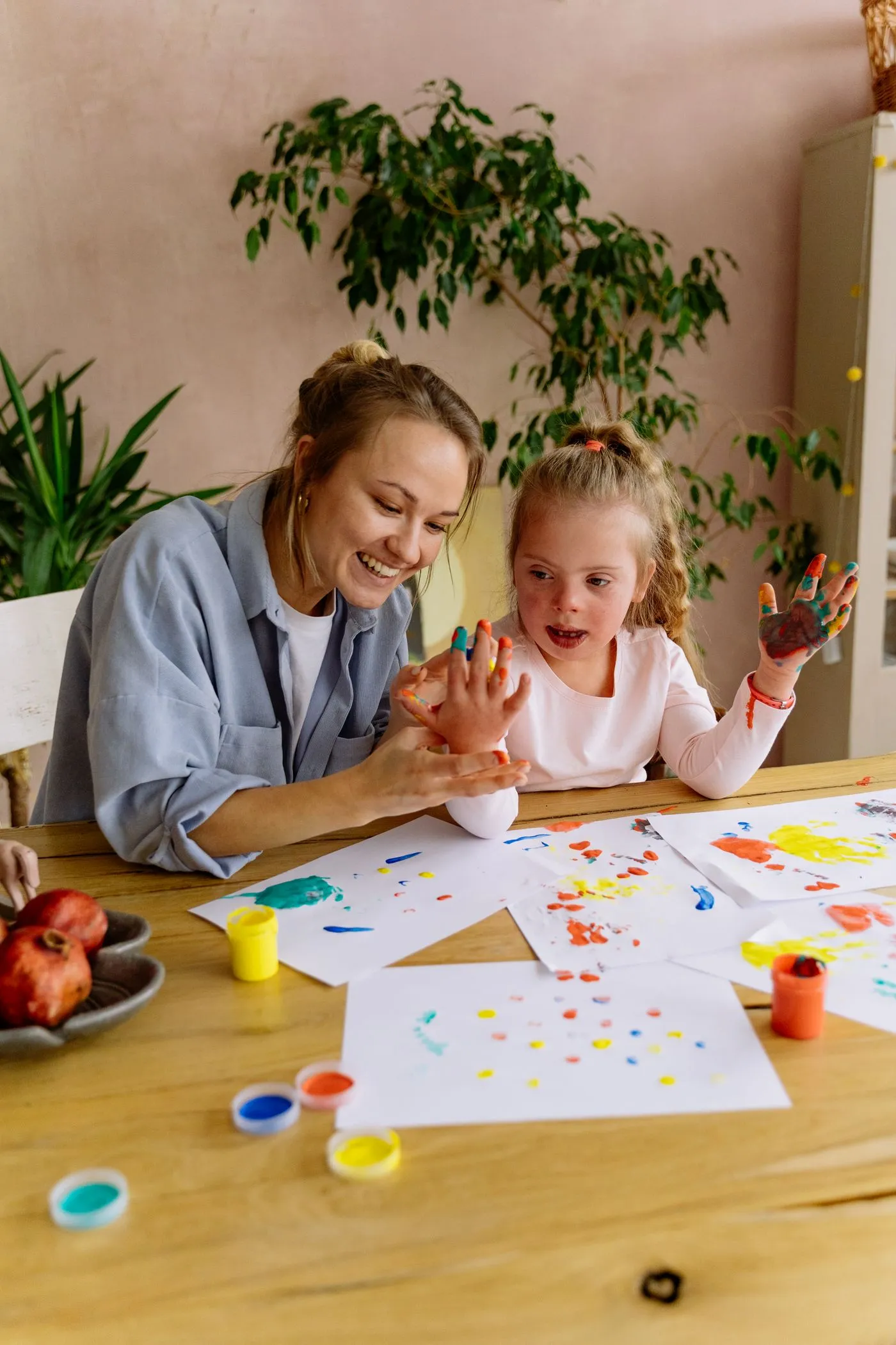 Painting together at a table
